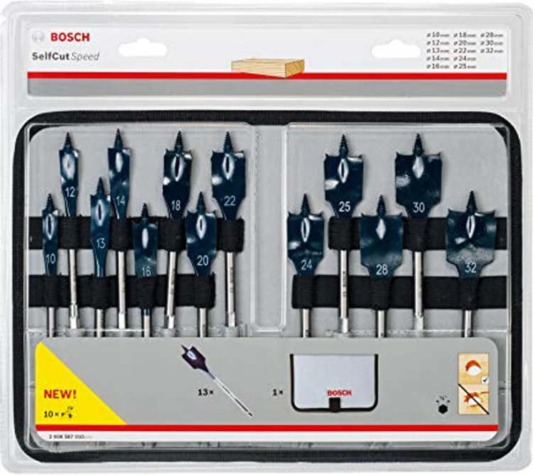 Bosch Professional 13-piece Self Cut Speed spade bit set 10; 12; 13; 14; 16; 18; 20; 22; 24; 25; 28; 30; 32 mm