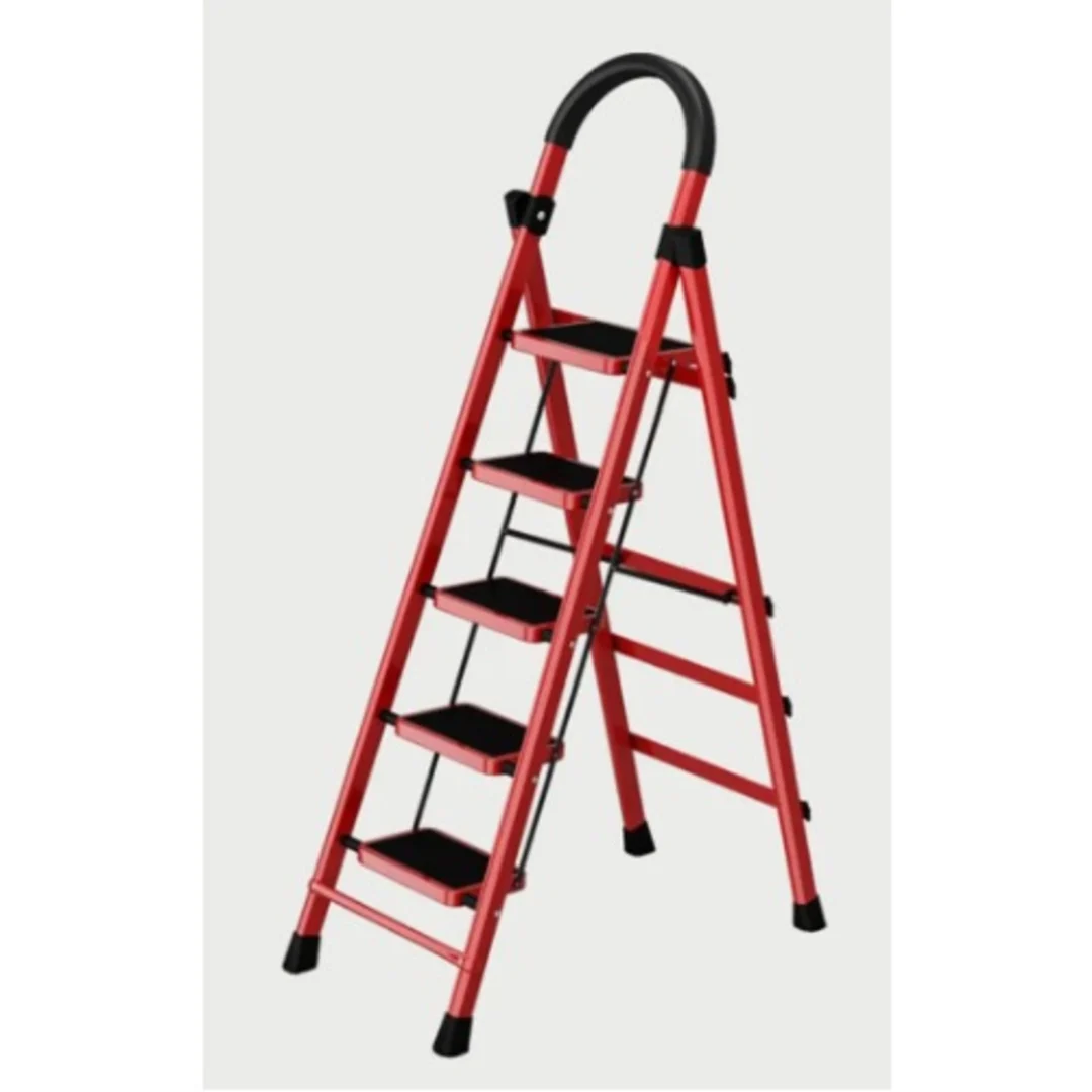 Non-slip Multi-purpose Foldable Steel Ladder 5 Steps - Red